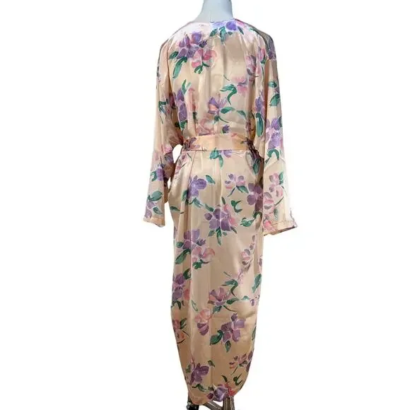 Victoria's Secret Long Printed Floral Pastel Pink Robe Vintage Gold Label
